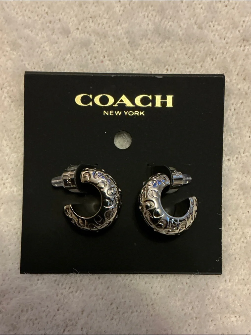 Coach Silver-Tone Engraved Hoop huggie Earrings - Picture 5 of 5